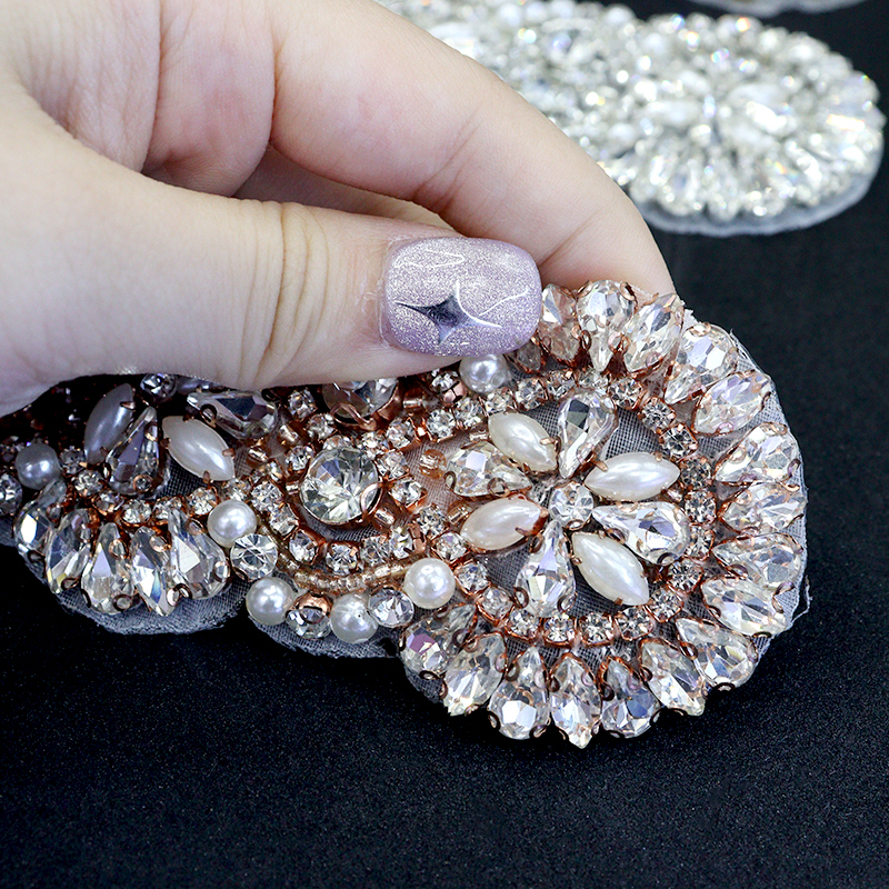 Gold Pearl Beaded Crystal Applique for Wedding Dress Wholesale
