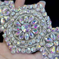 Bling Gold Floral Pearl Beaded Crystal Applique for Wedding Dress Custom
