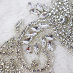 Silver Beaded Diamante Applique with Rhinestones Custom