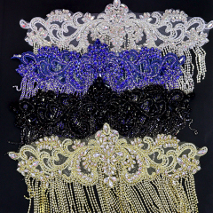 Black Diamante Bridal Applique with Crystal Tassel Chain Manufacturer