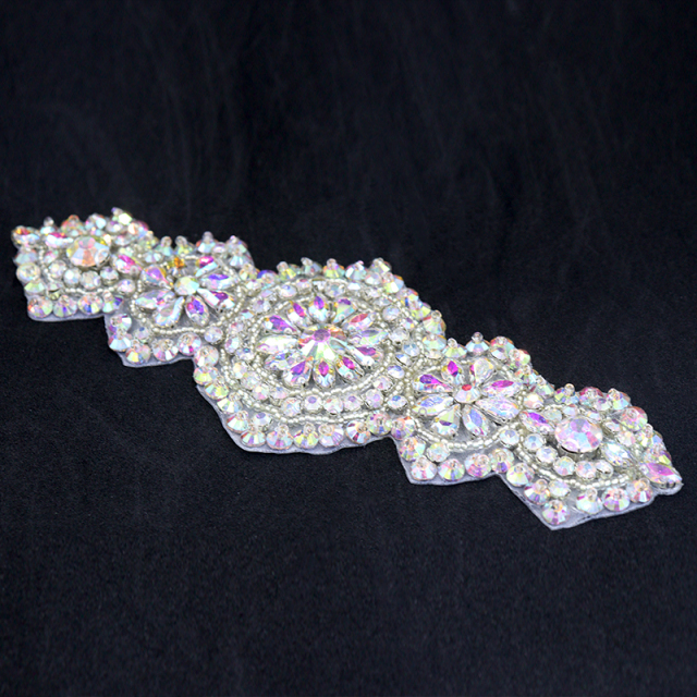 Bling Gold Floral Pearl Beaded Crystal Applique for Wedding Dress Custom