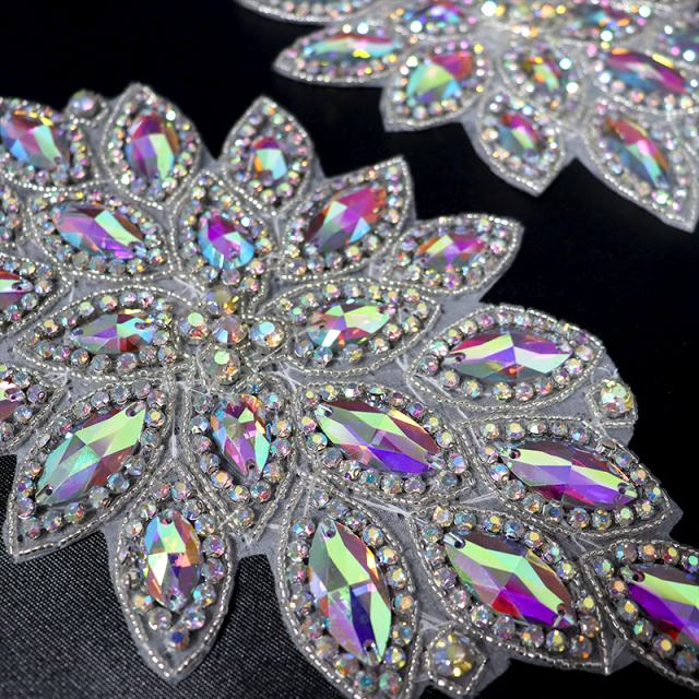 Bling AB Jeweled Beaded Rhinestones Applique for Wedding Dress Exporter