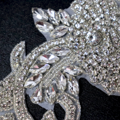 Silver Beaded Diamante Applique with Rhinestones Custom