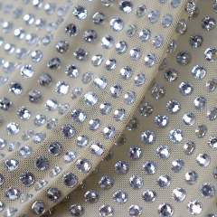 SS34 Beige Rhinestone Tulle Mesh Fabric Exporter