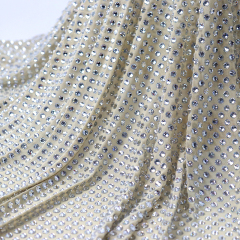 SS34 Beige Rhinestone Tulle Mesh Fabric Exporter