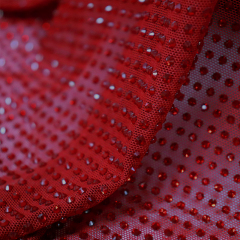 SS10 Red Rhinestone Tulle Mesh Fabric Supplier