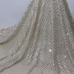 SS34 Beige Rhinestone Tulle Mesh Fabric Exporter