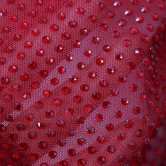 SS10 Red Rhinestone Tulle Mesh Fabric Supplier