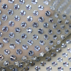 SS34 Beige Rhinestone Tulle Mesh Fabric Exporter