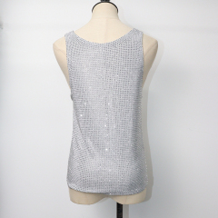 Leopard Print Sleeveless Tee Shirt Top with Crystal Supplier