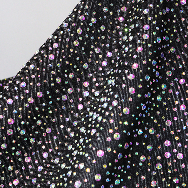 Randomly Mix 3 Different Sizes Black Rhinestone Denim Fabric Custom