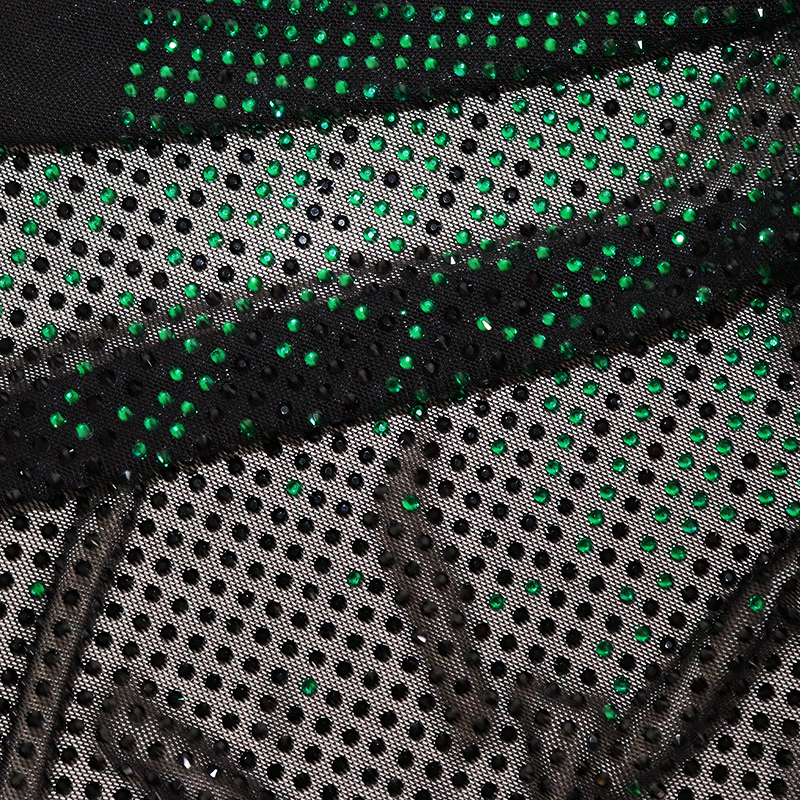 SS10 Black Gradient Rhinestone Tulle Mesh Fabric Manufacturer