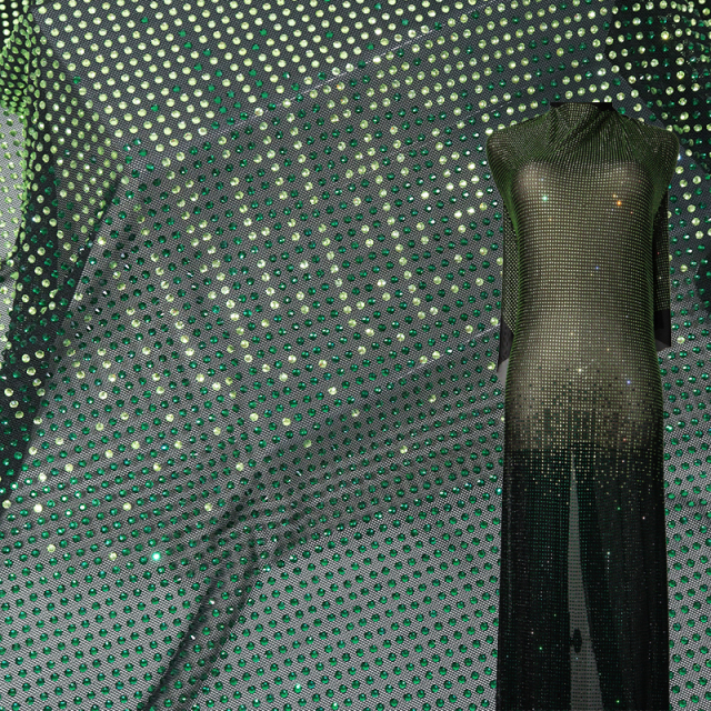 SS10 Black Gradient Rhinestone Tulle Mesh Fabric Manufacturer