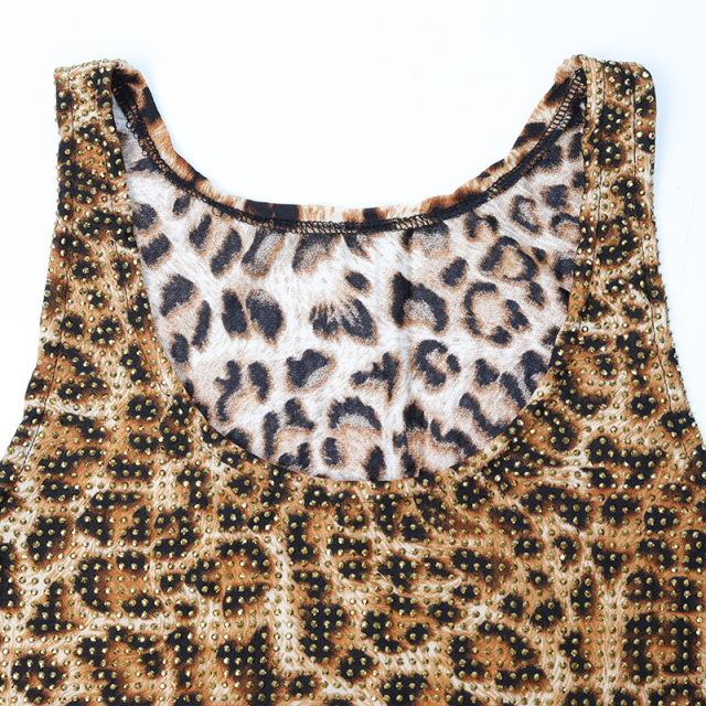 Leopard Print Sleeveless Tee Shirt Top with Crystal Supplier