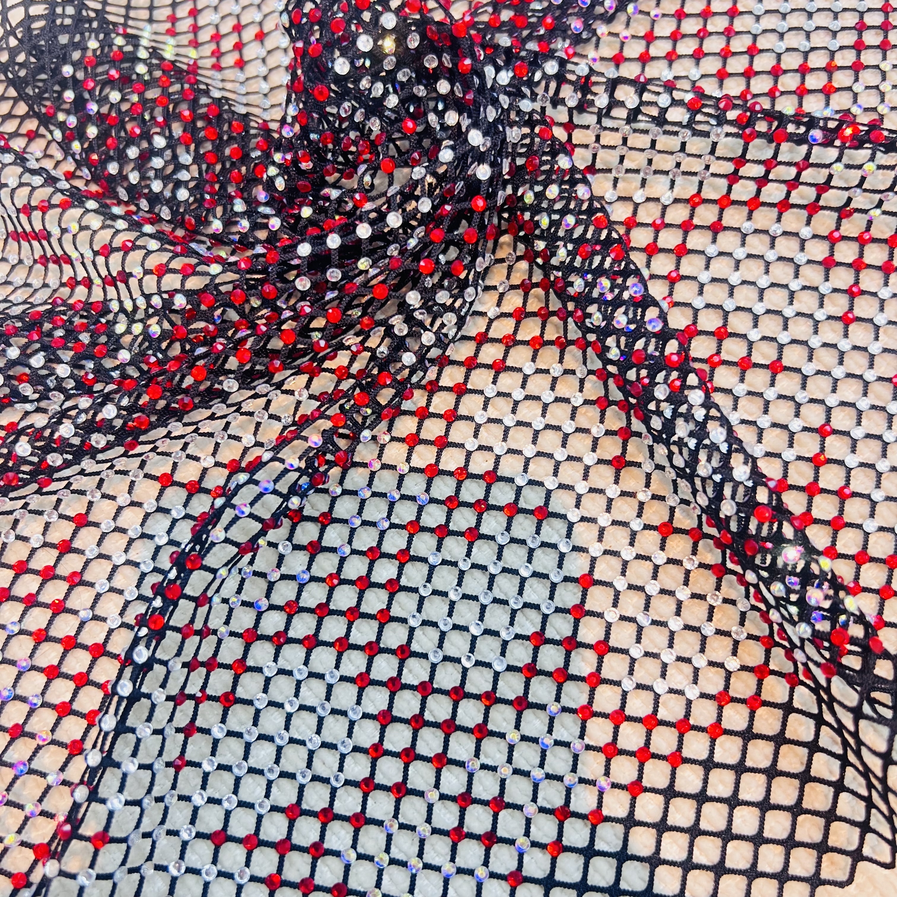 SS16 Color Block Design Bedazzled Mesh Fabric Exporter