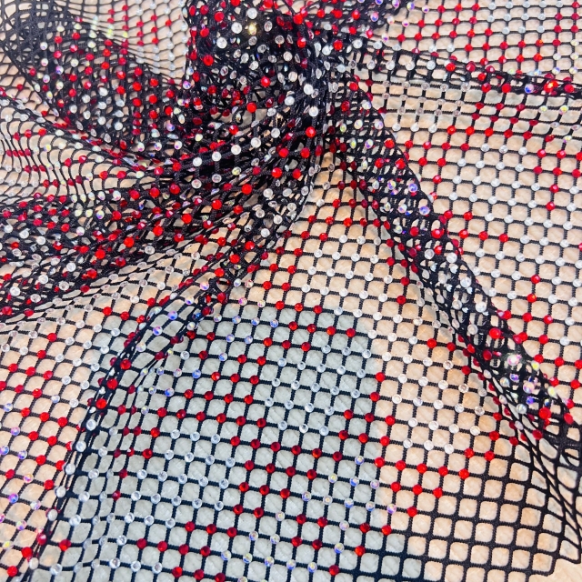 SS16 Color Block Design Bedazzled Mesh Fabric Exporter
