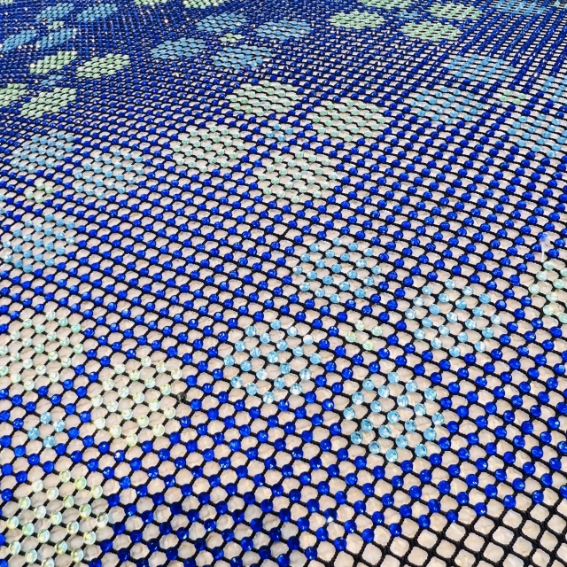 SS16 Heart Print Black Rhinestone Stretch Mesh Fabric Factory