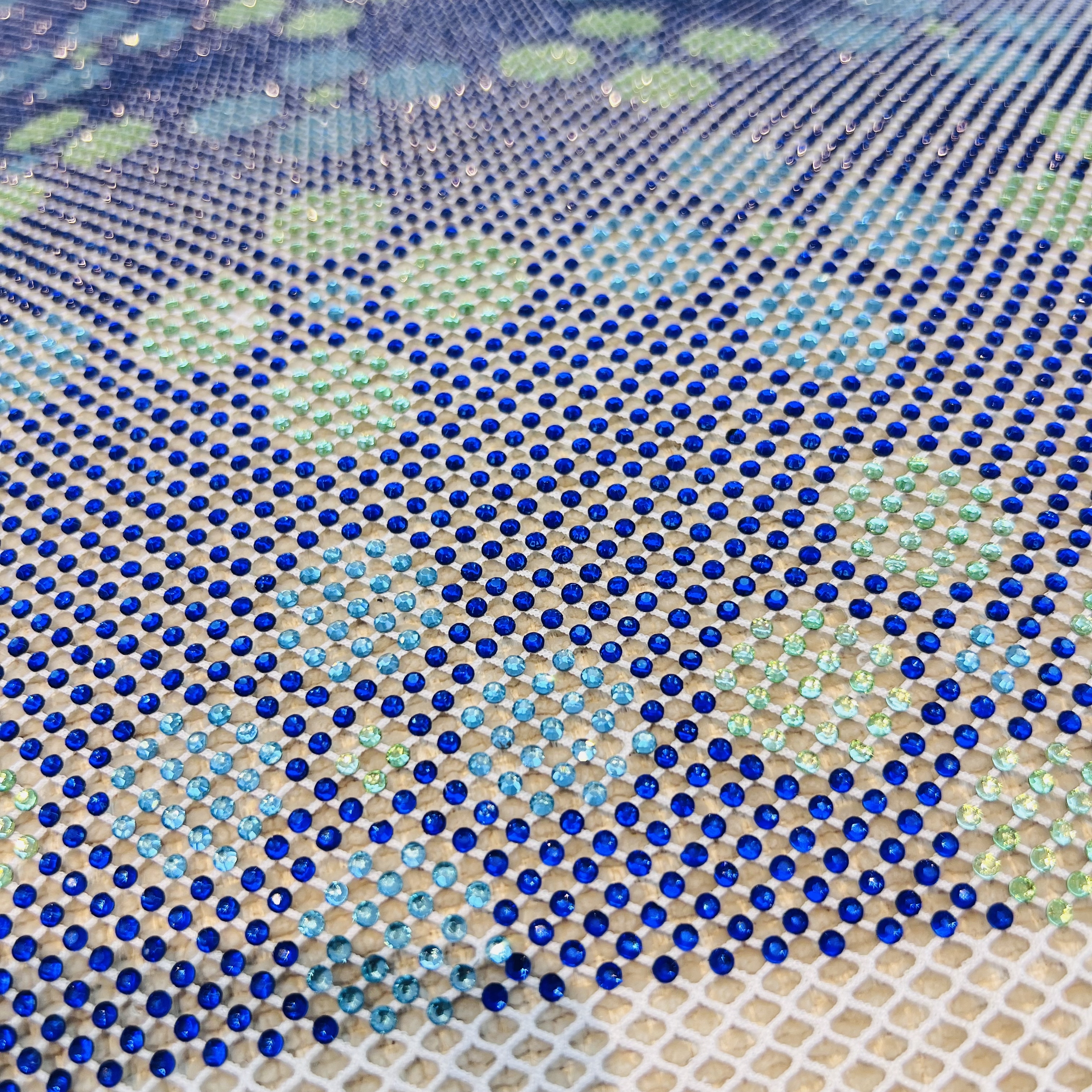 SS16 Heart Print Black Rhinestone Stretch Mesh Fabric Factory