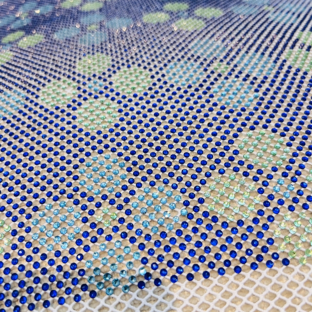 SS16 Heart Print Black Rhinestone Stretch Mesh Fabric Factory