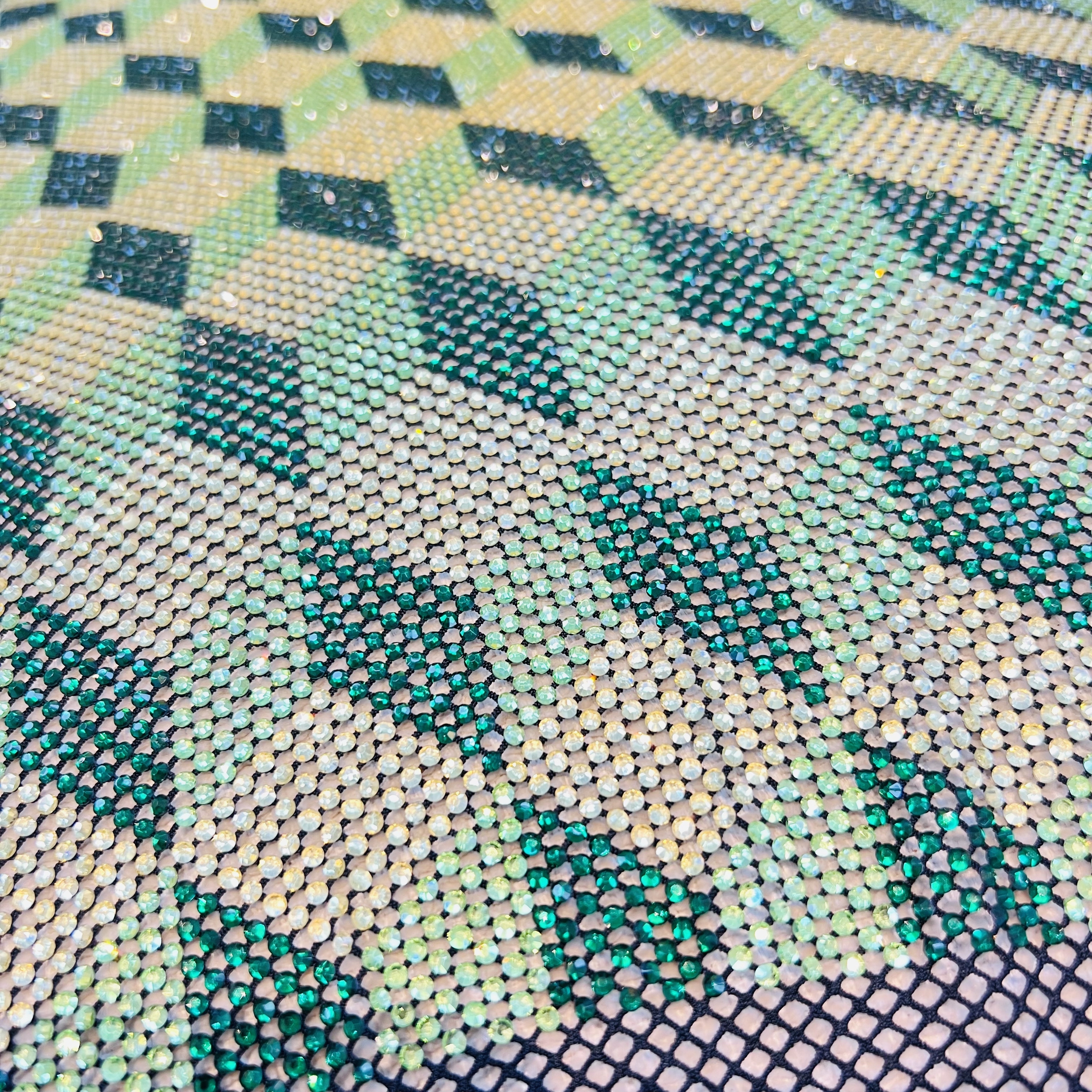 SS16 Rhombus Print Black Rhinestone Mesh Fabric By The Yard Custom