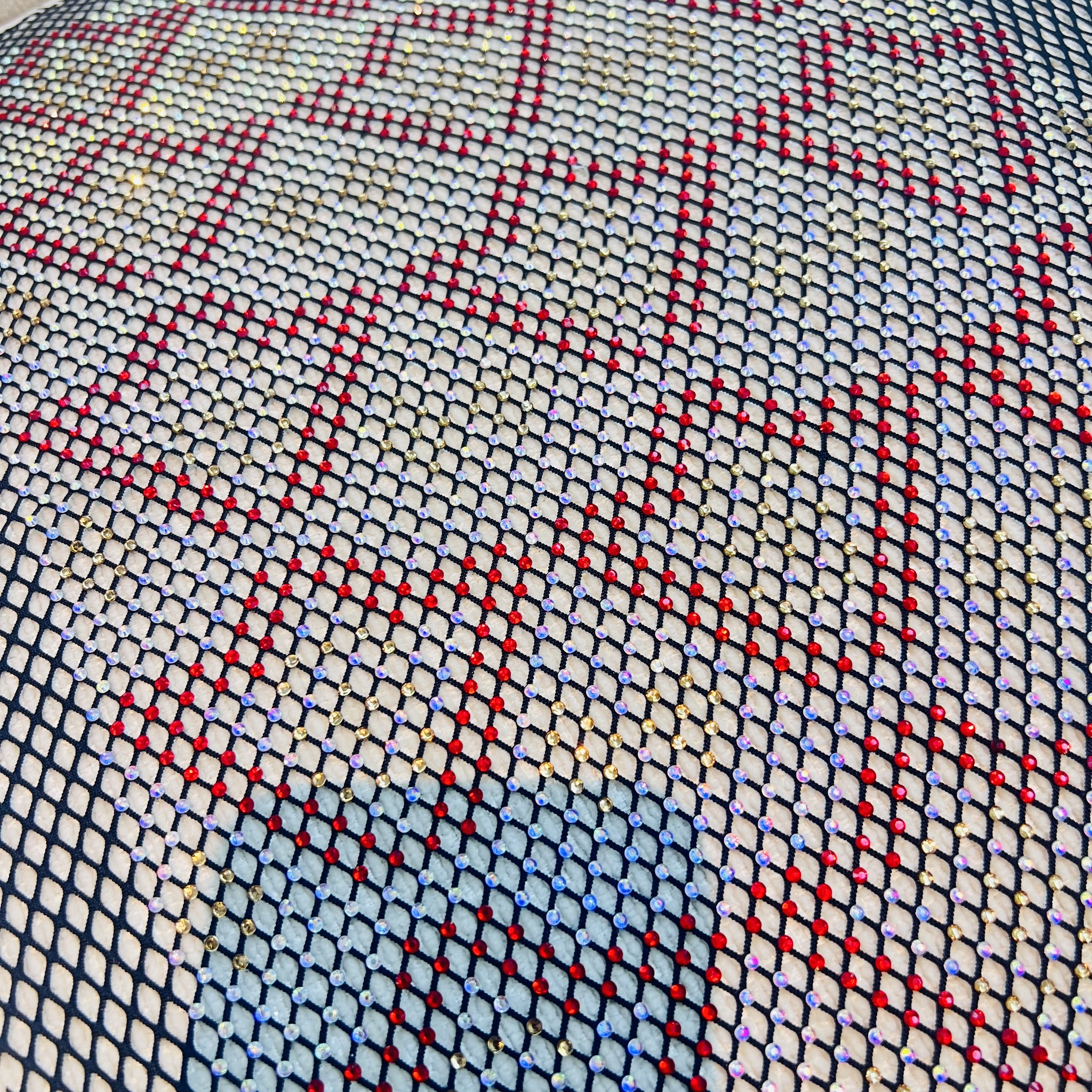 SS16 Color Block Design Bedazzled Mesh Fabric Exporter