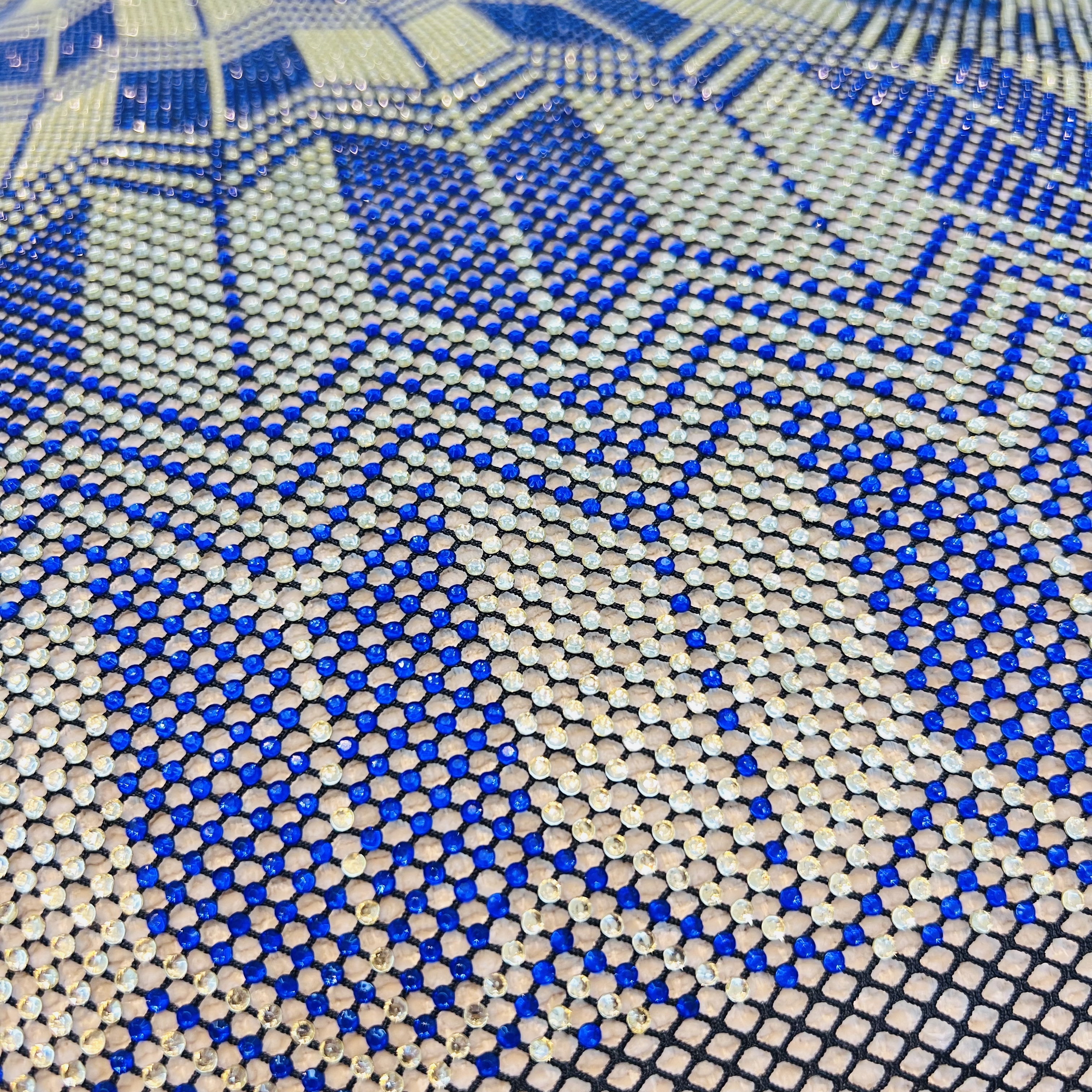 SS16 Rhombus Print Black Rhinestone Mesh Fabric By The Yard Custom