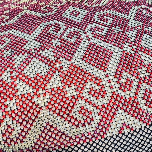 SS16 Heart Pattern Red Mesh Crystal Fabric Exporter