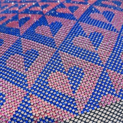SS16 Heart Print Black Rhinestone Stretch Mesh Fabric Factory