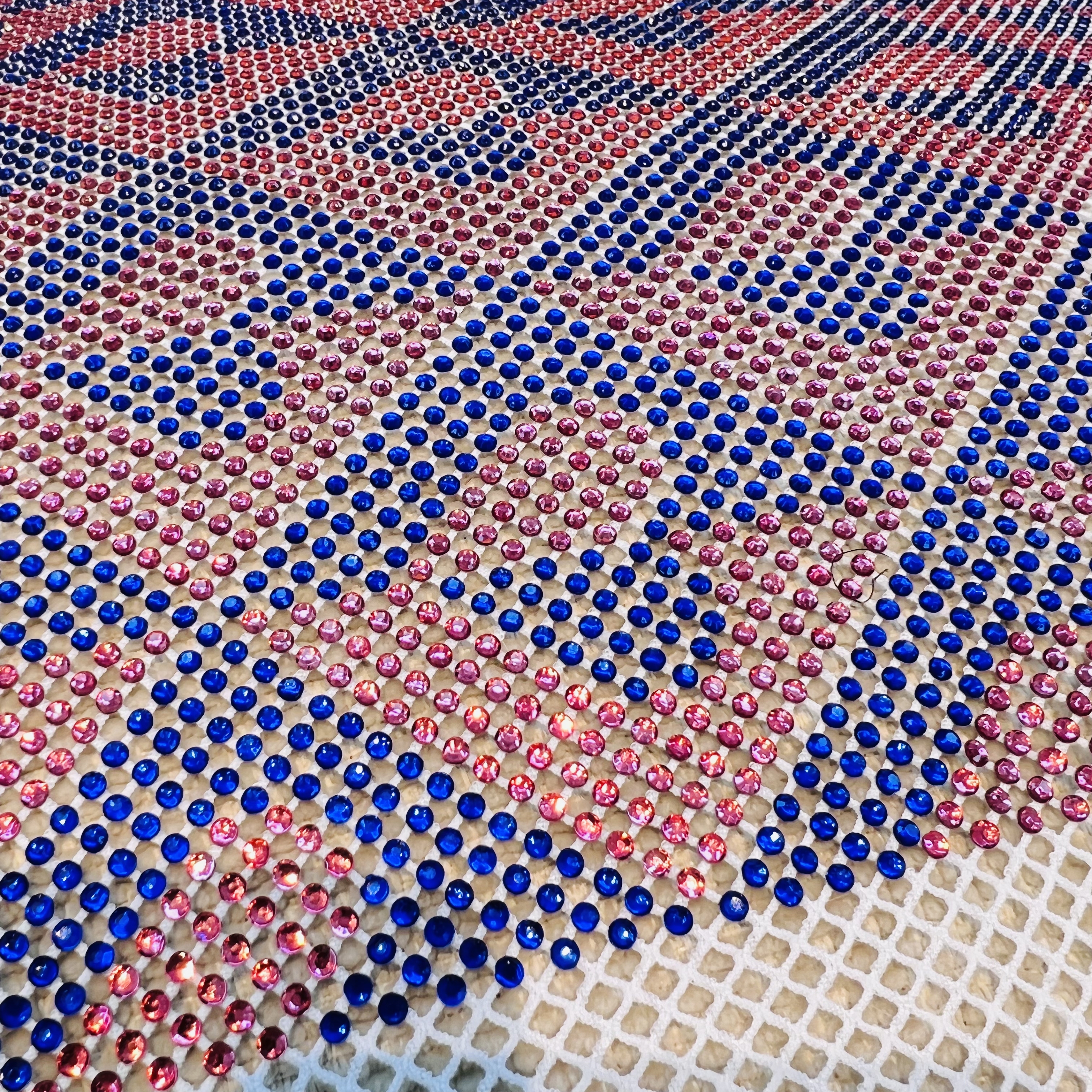 SS16 Heart Print Black Rhinestone Stretch Mesh Fabric Factory