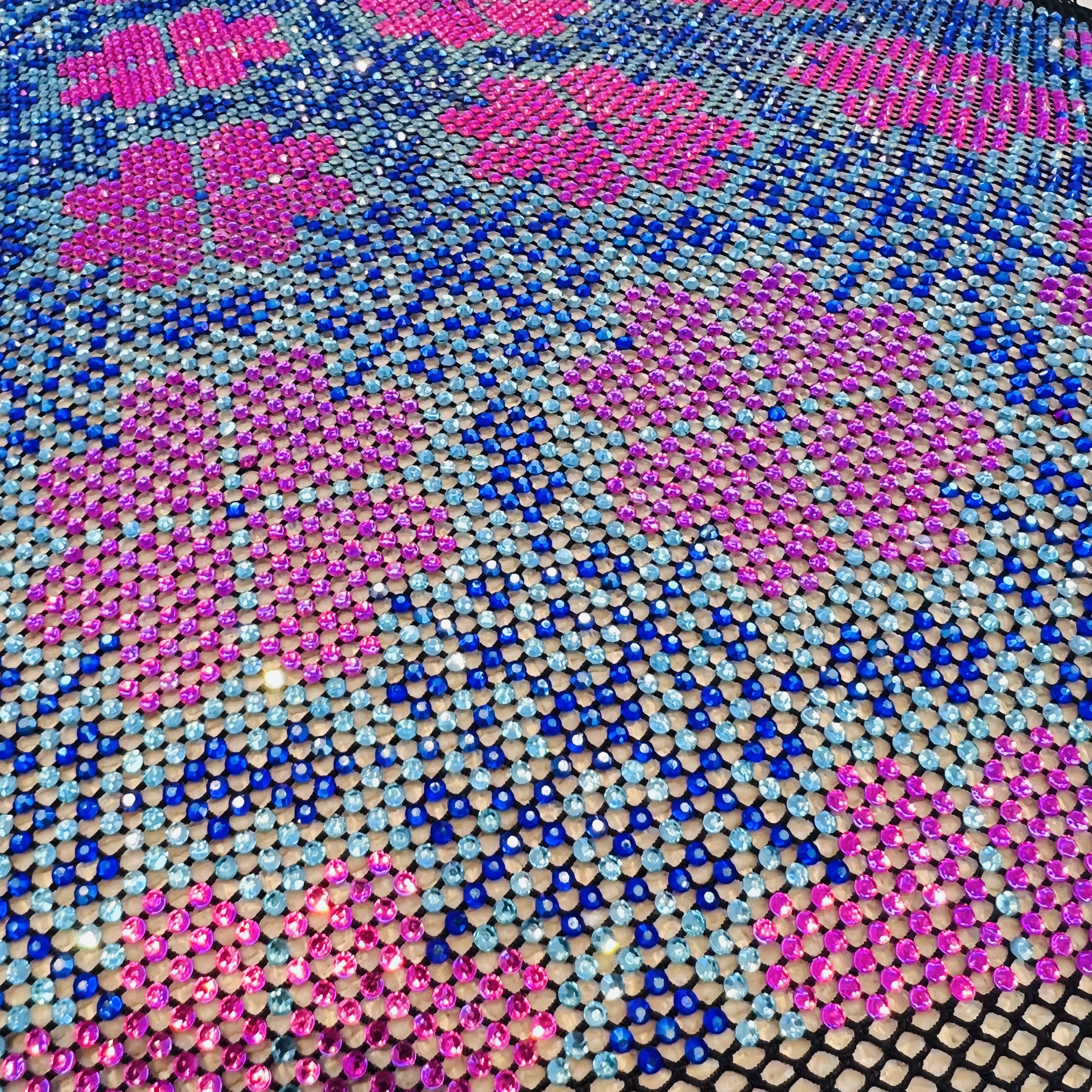 SS16 Creative Pattern Black Diamante Mesh Fabric Supplier
