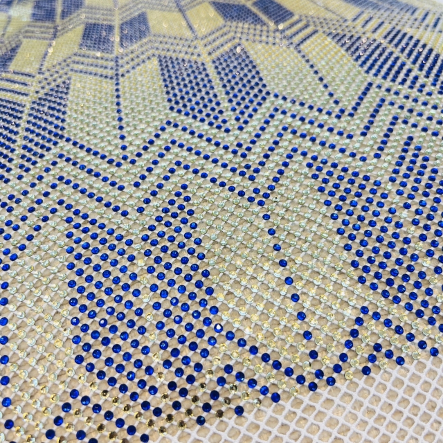 SS16 Rhombus Print Black Rhinestone Mesh Fabric By The Yard Custom