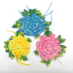 Pink Sequin Beaded Embroidered Floral Patches for Clothes Manufacturer