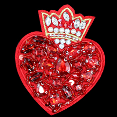 Red Heart Shape Rhinestones Applique Patches with Pearl Beaded Manufacturer