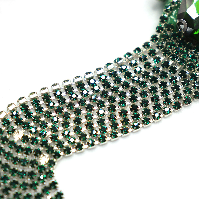 Glitter Rhinestone Neckline Applique with Tassel Chain Wholesale