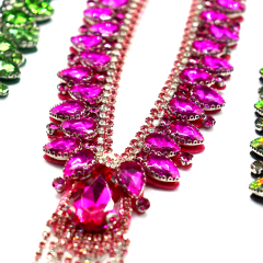 Glitter Rhinestone Neckline Applique with Tassel Chain Wholesale