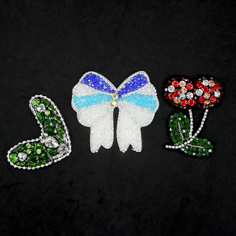 Cute Butterfly Cherry Shaped Beaded Diamond Applique Patches for Clothing Exporter