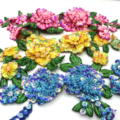 Blue Sequin Beaded Embroidered Flower Patches Appliques Factory