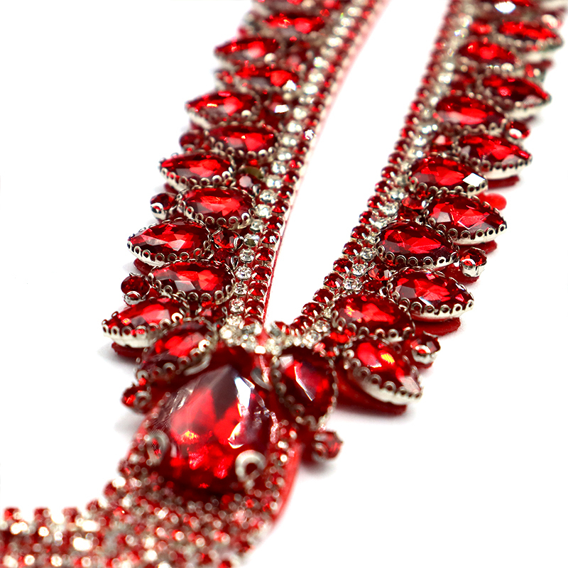 Glitter Rhinestone Neckline Applique with Tassel Chain Wholesale