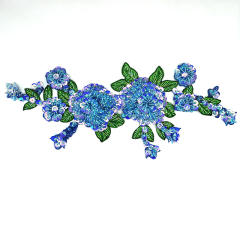 Blue Sequin Beaded Embroidered Flower Patches Appliques Factory