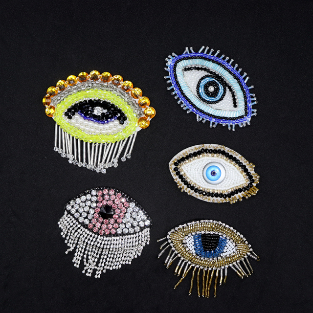 Rhinestone Beaded Eye Iron On Patches for Clothes Custom