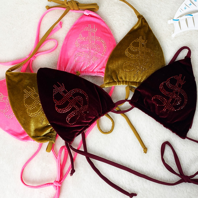 Sparkly Velvet Swimwear with Rhinestones Pattern Manufacturer