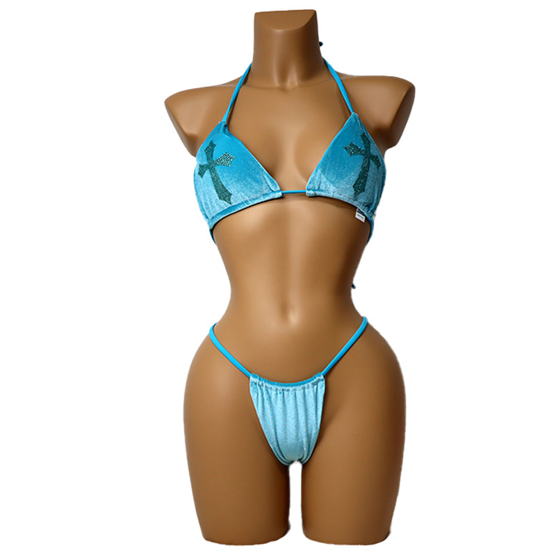 Sparkly Velvet Swimwear with Rhinestones Pattern Manufacturer