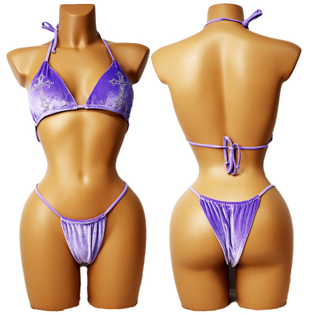 Sparkly Velvet Swimwear with Rhinestones Pattern Manufacturer