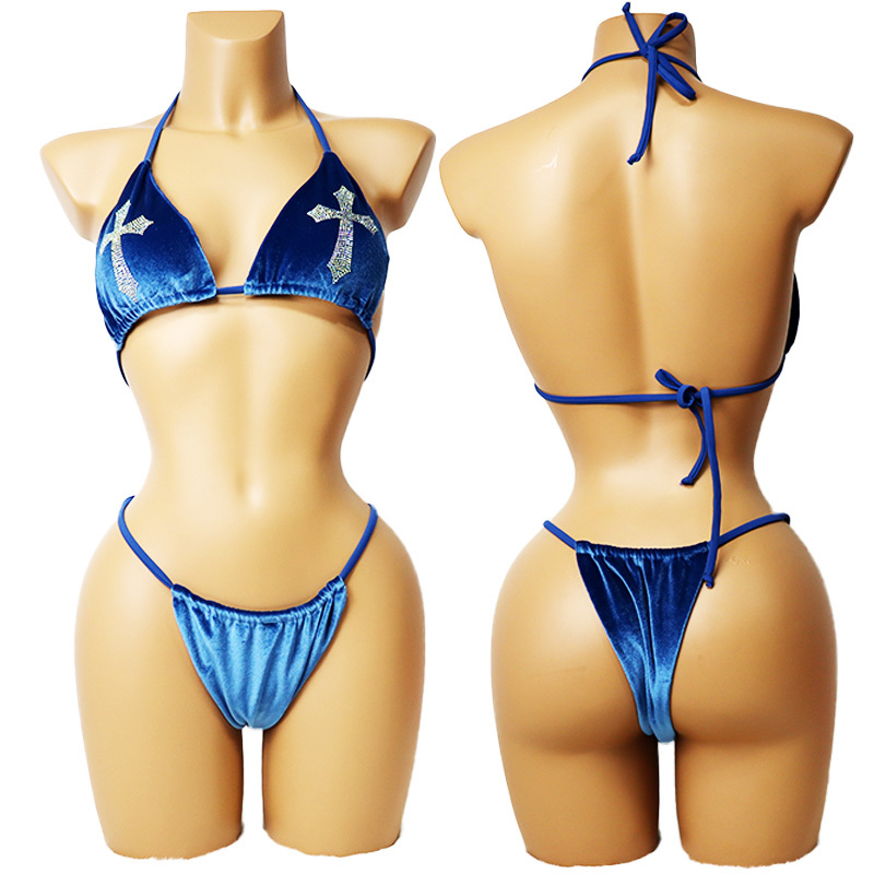 Sparkly Velvet Swimwear with Rhinestones Pattern Manufacturer