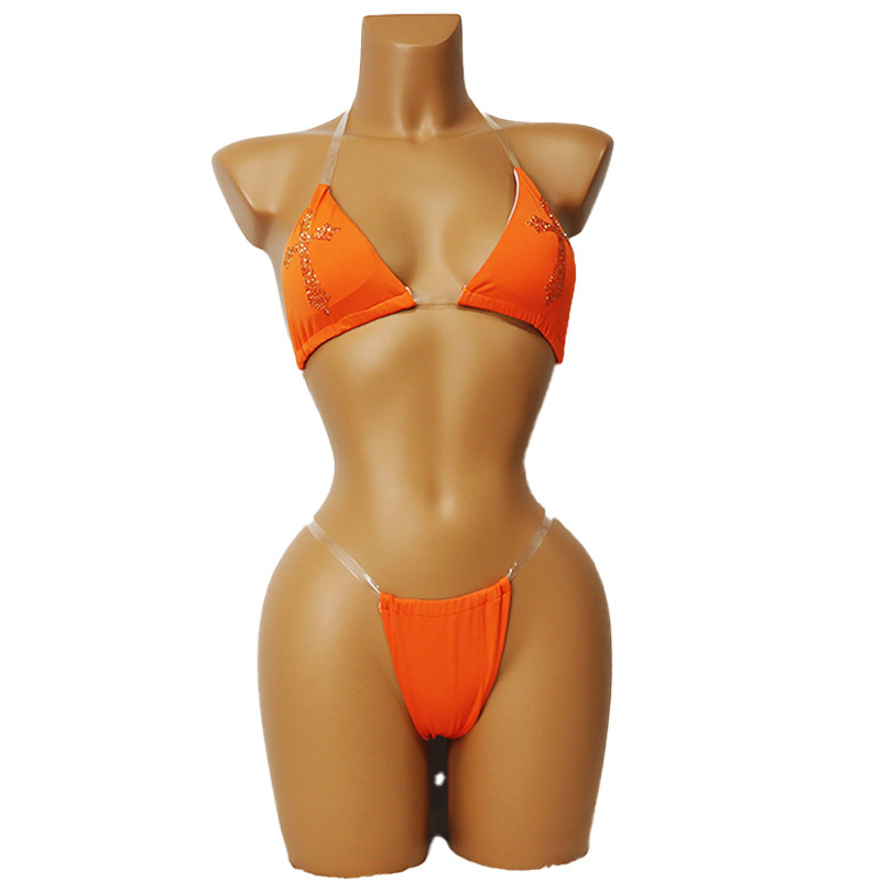 Shiny Crystal Pattern Stripper Outfits Bikini with Transparent Strap Wholesale