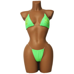 Shiny Crystal Pattern Stripper Outfits Bikini with Transparent Strap Wholesale