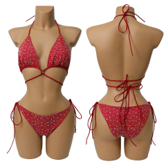 Colorful Crystal Bandage Bikini Set for Nightclub Exotic Dance Wear Manufacturer
