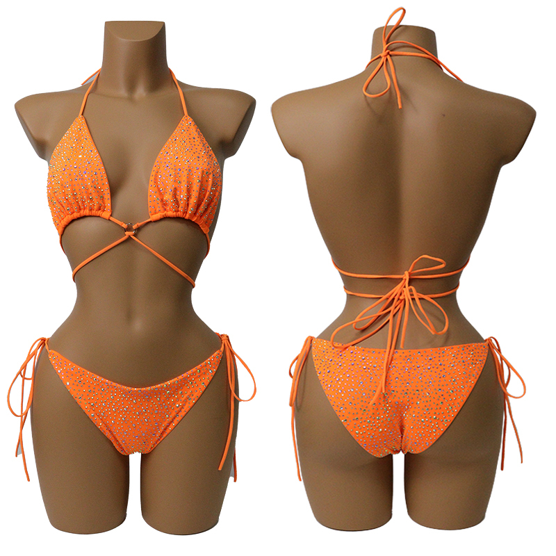 Colorful Crystal Bandage Bikini Set for Nightclub Exotic Dance Wear Manufacturer