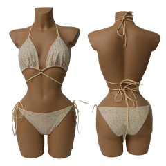 Colorful Crystal Bandage Bikini Set for Nightclub Exotic Dance Wear Manufacturer