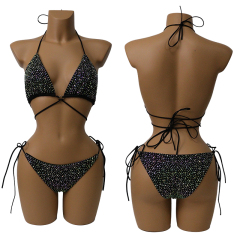 Colorful Crystal Bandage Bikini Set for Nightclub Exotic Dance Wear Manufacturer